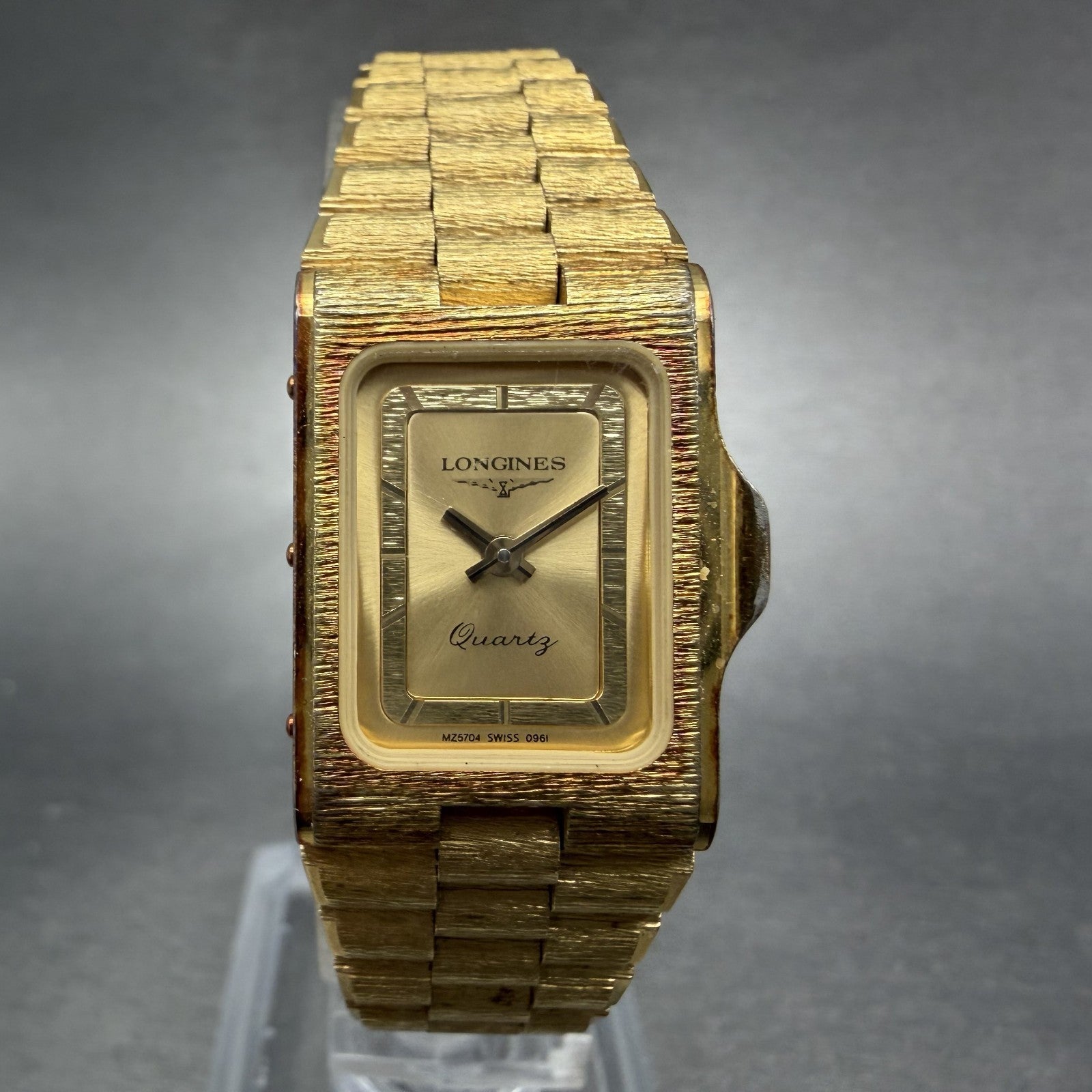 Longines Tank Watch Women 17mm Gold Dial Gold Tone Rectangle New Battery ABCD0