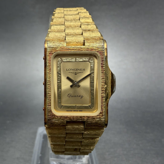 Longines Tank Watch Women 17mm Gold Dial Gold Tone Rectangle New Battery ABCD0