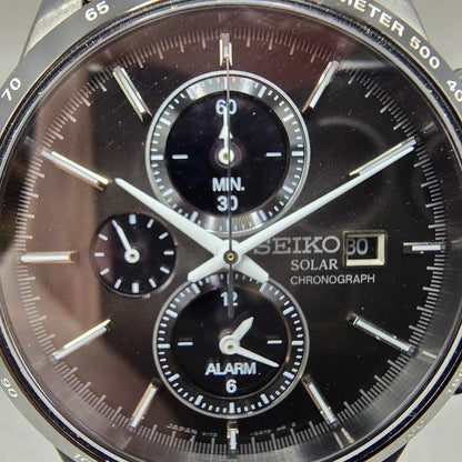 Seiko Spirit Chronograph Watch Men 41mm Black Dial Black Date Solar Alarm Works1