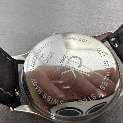 Calvin Klein Watch Men 32mm Black Dial Silver Tone Round K26221 New Battery9
