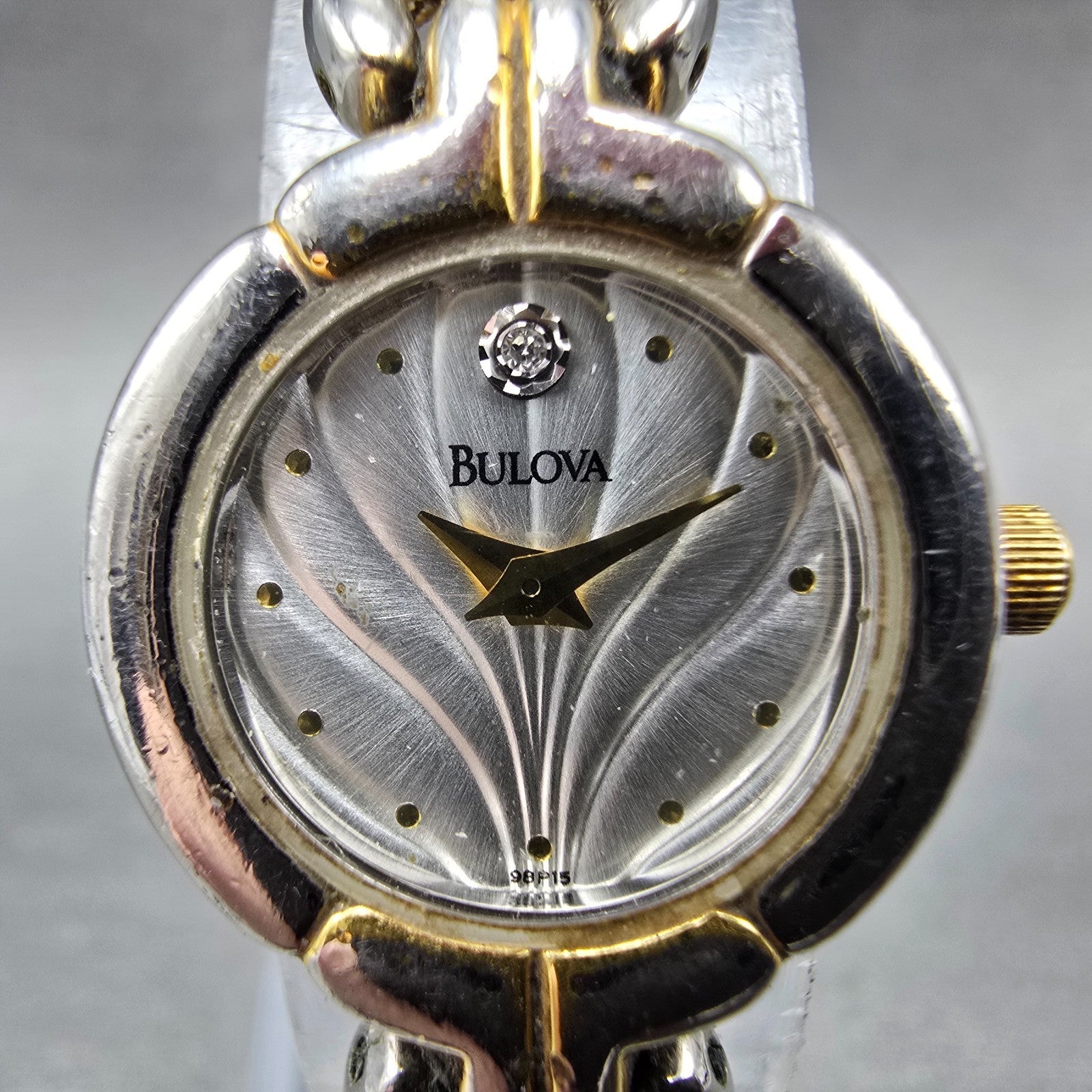 Bulova Watch Women 20mm Silver Dial Two Tone Round 98P15 New Battery Diamond1