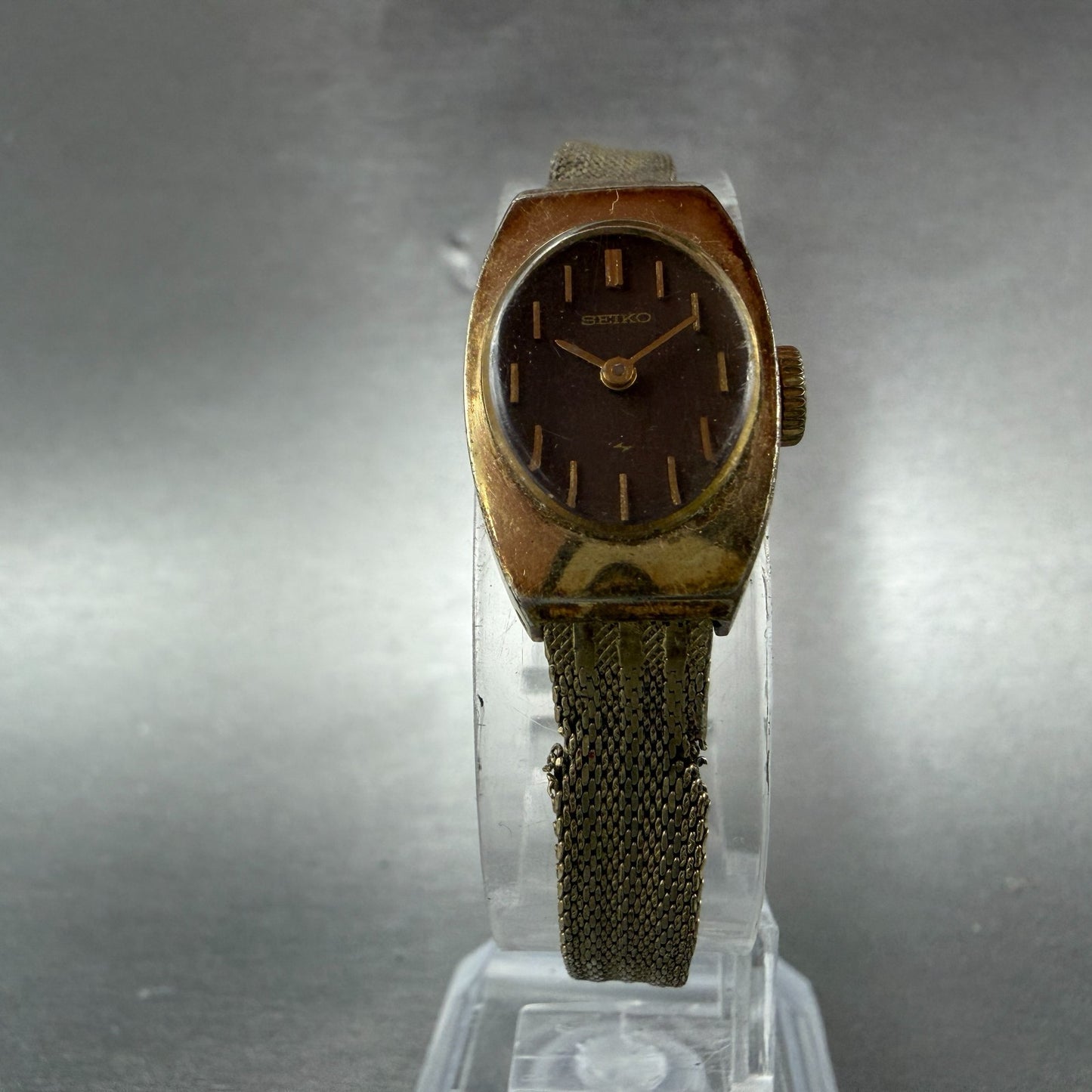 Seiko Watch Women 15mm Brown Dial Gold Tone Manual Wind Rectangle 11-7039 Runs 05