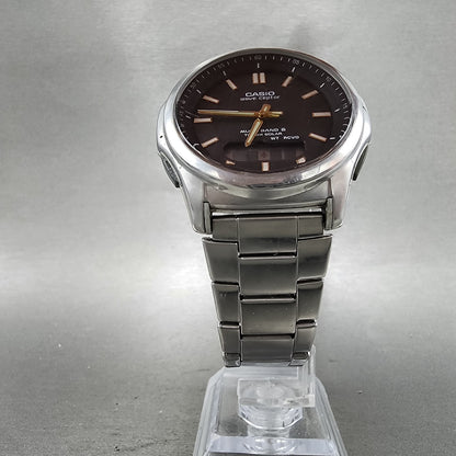 Casio Wave Ceptor Watch Men 42mm Black Dial Steel Solar Analog Digital Works NHB5