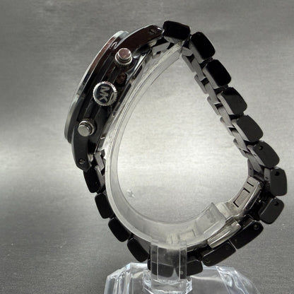 Michael Kors Runway Chrono Watch Women 40mm Black Dial Black Ceramic New Battery6