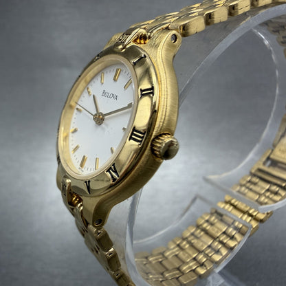 Bulova Watch Women 25mm White Dial Gold Tone Round 97T44 New Battery2