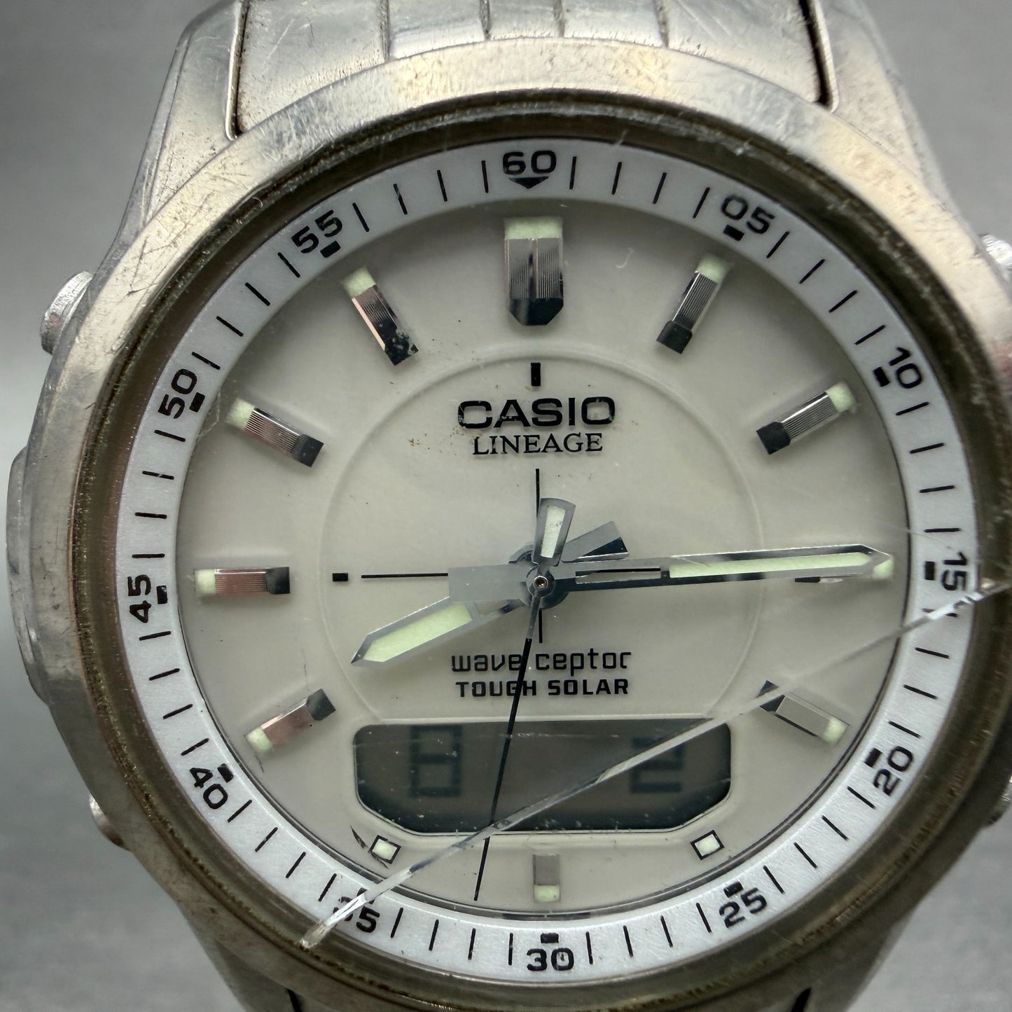 Casio Lineage Watch Men 41mm White Dial Titanium Ana Digi Alarm Chrono Works1