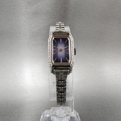 VTG Seiko Watch Women 15mm Blue Dial Silver Tone Manual Wind Rectangle Runs