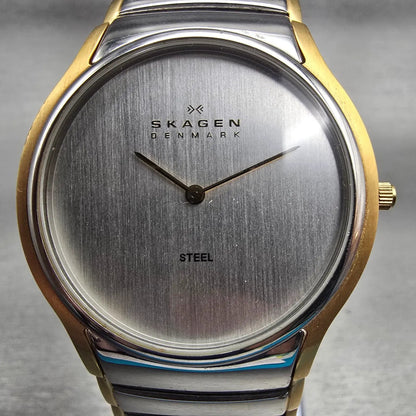 Skagen Denmark Watch Men 38mm Silver Dial Two Tone Round 256GLX New Battery5