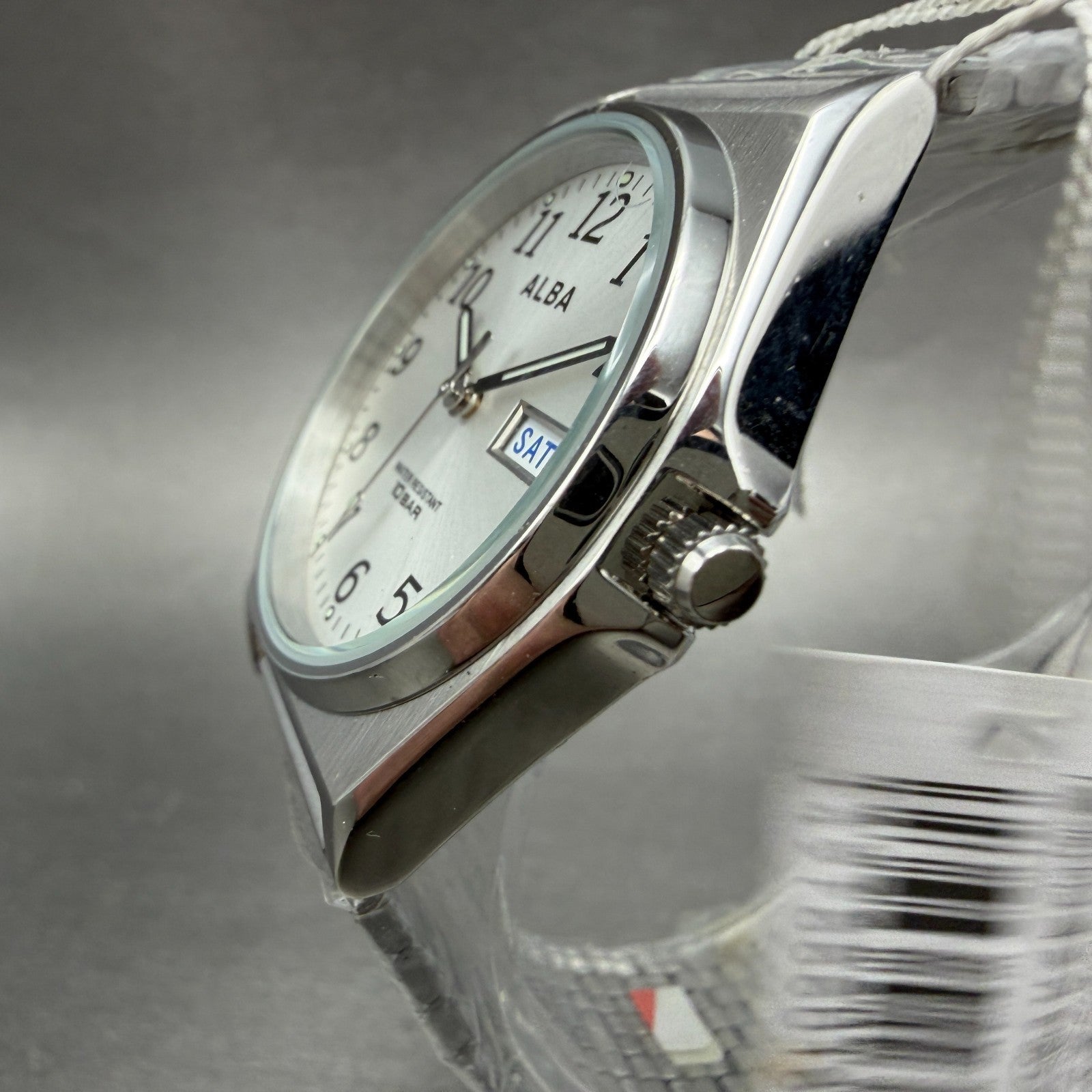 Seiko Alba Watch Men 35mm Silver Dial Silver Tone Daydate 7N43-K001 New Battery2