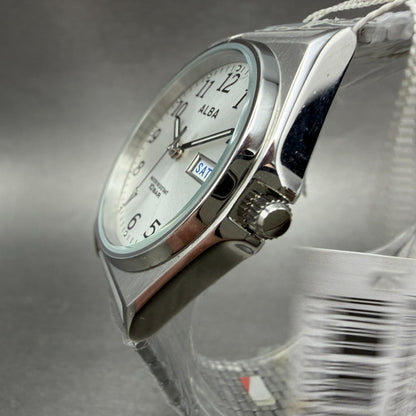 Seiko Alba Watch Men 35mm Silver Dial Silver Tone Daydate 7N43-K001 New Battery2