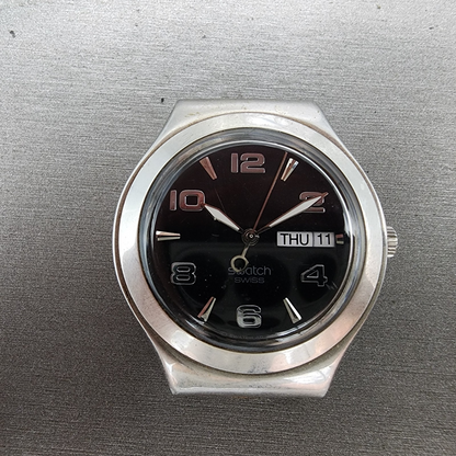 Swatch irony Watch men 38mm Black Dial Steel Daydate Round YGS737 New Battery0