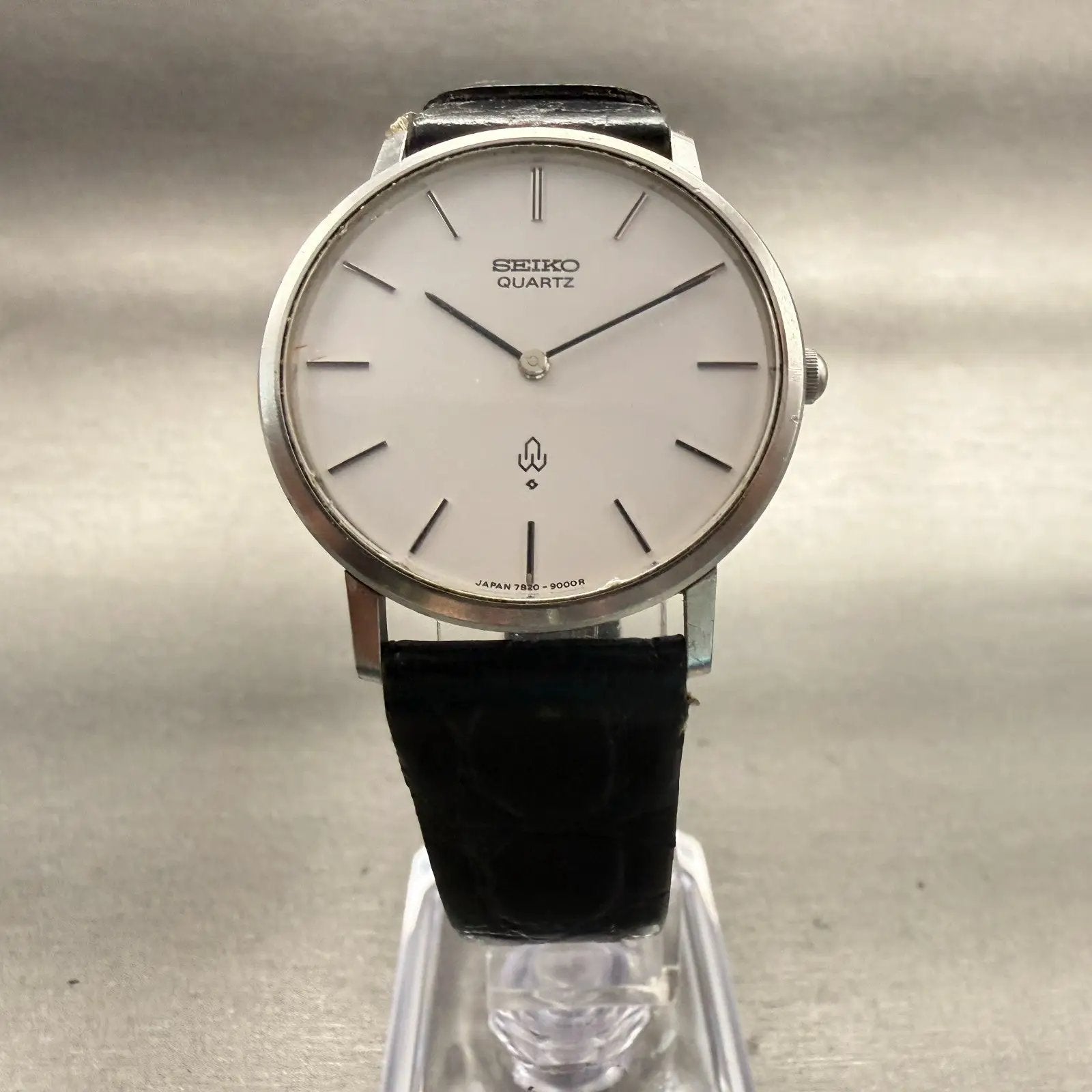 Seiko Watch Men 33mm White Dial Silver Tone Round 7820-9000 New Battery VTG5