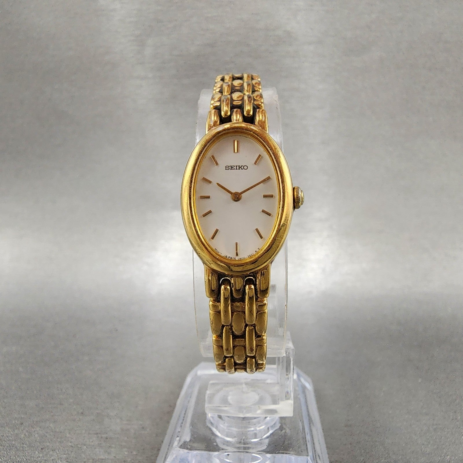 Seiko Watch Women 17mm White Dial Gold Tone Oval V4001019 New Battery5