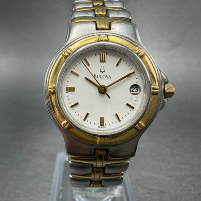 Bulova Watch Women 25mm White Dial Two Tone Date Round 98M36 New Battery KJF1230