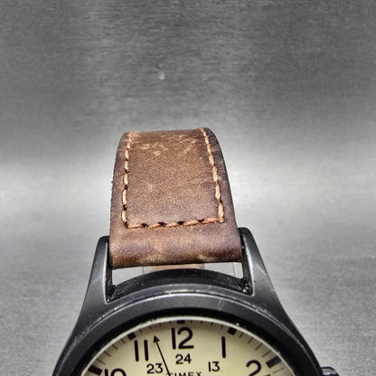 Timex Expedition Scout Watch Men 40mm Cream Dial Black Tone Date Round New Bat Q4