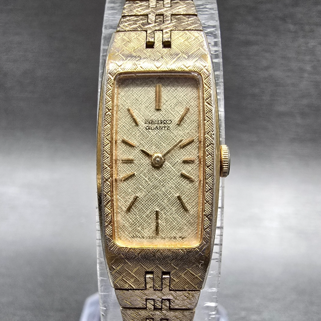 Seiko Watch Women 13mm Champagne Dial Gold Tone Rectangle 1320-5229 New Battery0