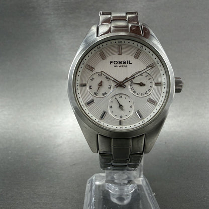 Fossil Watch Women 37mm White Dial Silver Tone Daydate Round BQ9340 New Battery5