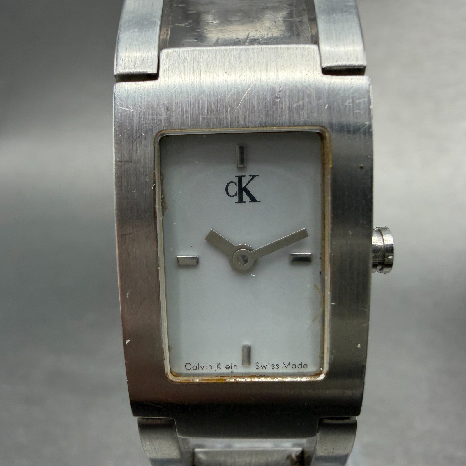 Calvin Klein Tank Watch Women 17mm White Dial Steel Rectangle K4111 New Battery1