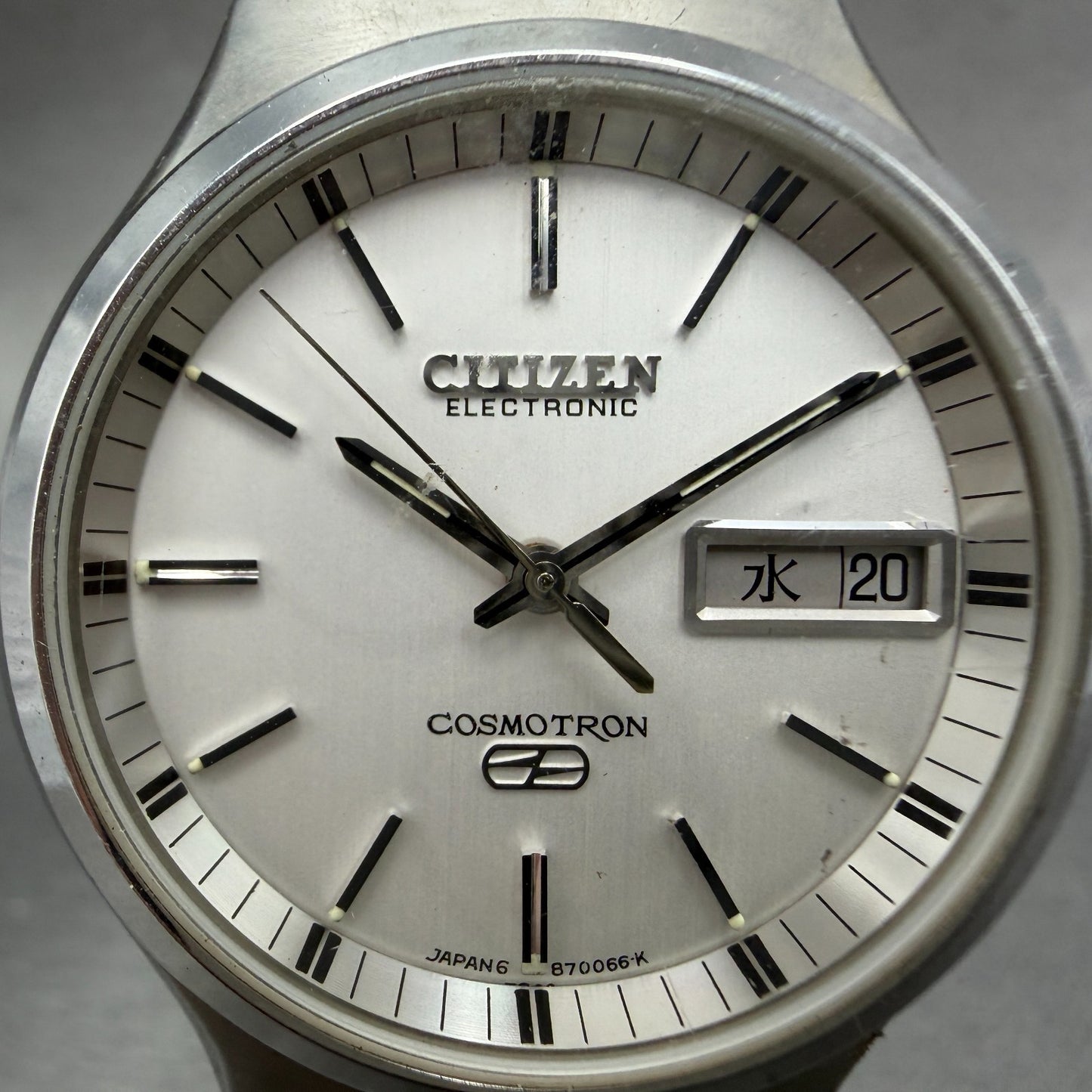 Citizen Electronic Cosmotron Watch Men 38mm Silver Dal Steel Daydate New Battery1