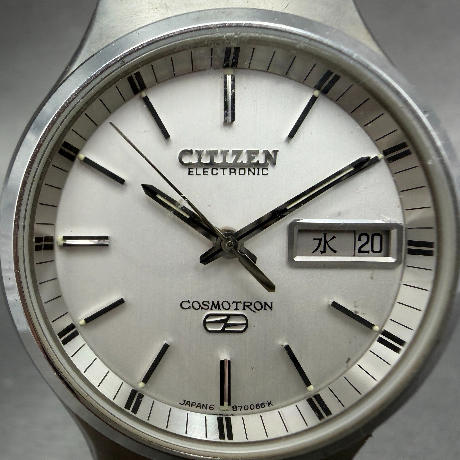 Citizen Electronic Cosmotron Watch Men 38mm Silver Dal Steel Daydate New Battery1