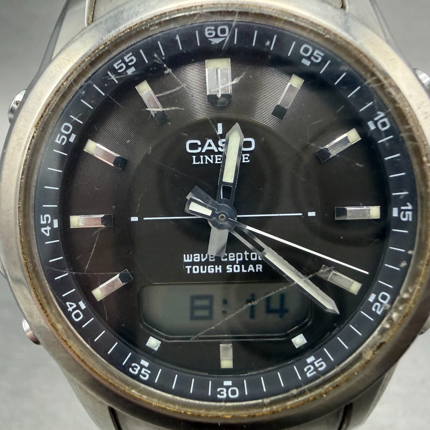 Casio Lineage Watch Men 41mm Gray Dial Titanium Ana Digi Alarm Chrono Works1