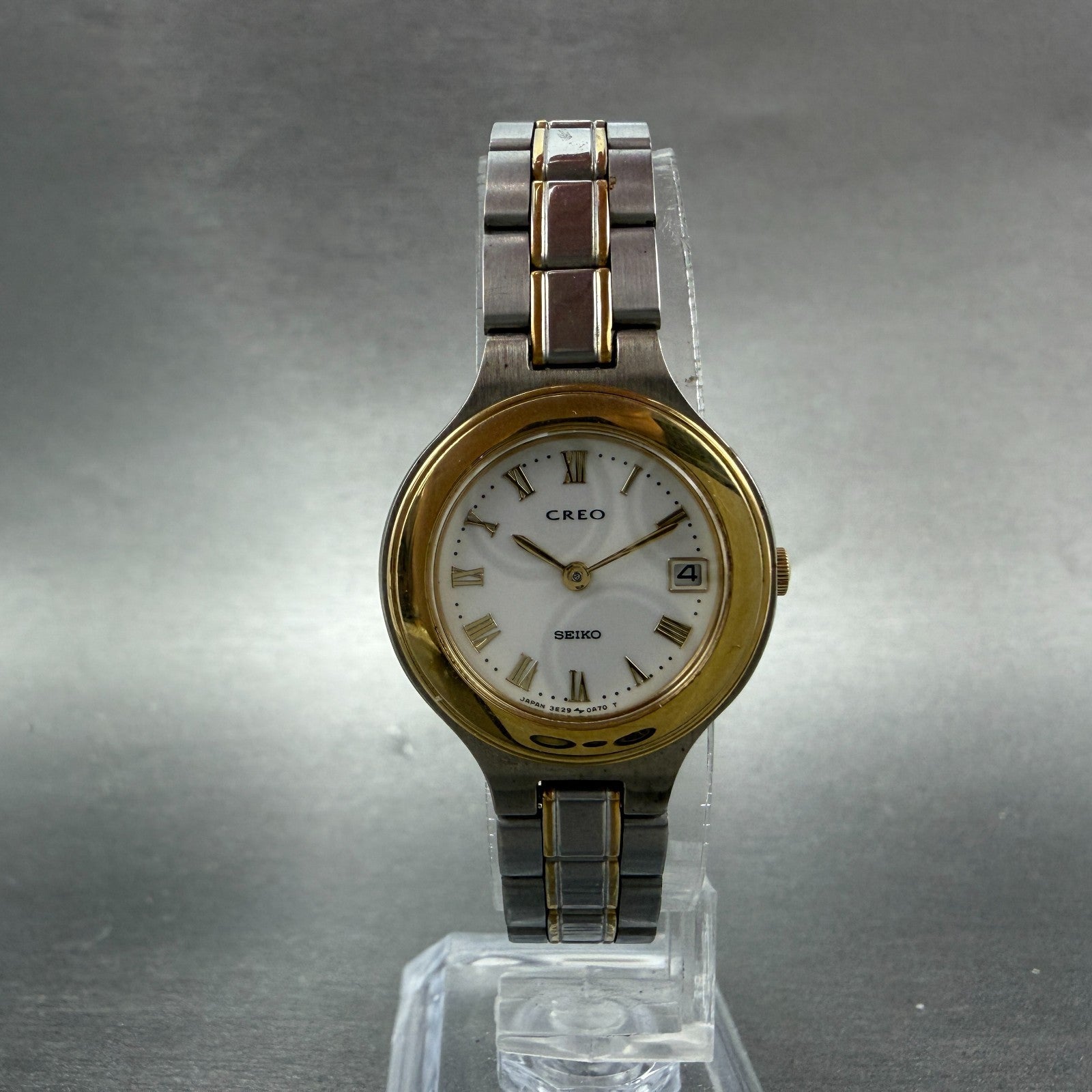 Seiko Creo Watch Women 24mm White Dial Two Tone Date 3E29-0A70 New Battery5