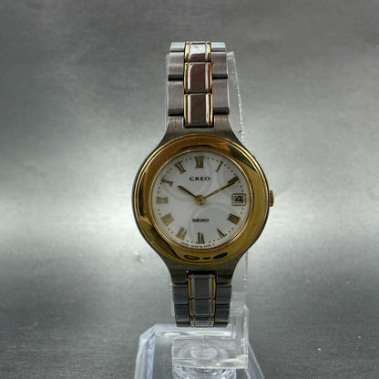 Seiko Creo Watch Women 24mm White Dial Two Tone Date 3E29-0A70 New Battery5