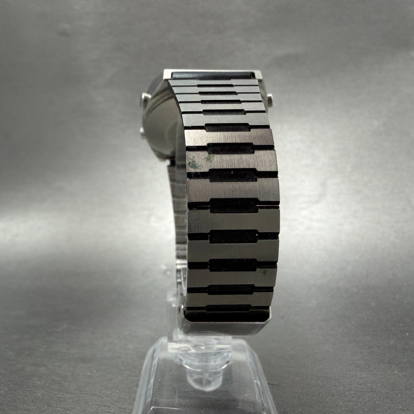Seiko Digital Watch Men 34mm LCD Chronograph Steel Rectangle A129-5000 New batt7