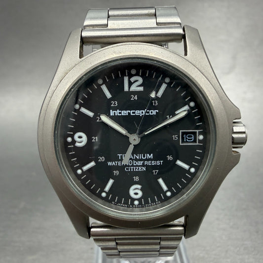 Citizen Interceptor Watch Men 35mm Black Dial Titanium Date 5510-L11302 New Batt0