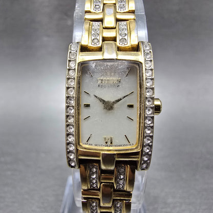 Citizen Eco-Drive Tank Watch Women 15mm White Dial Gold Tone G620-S028728 Runs0