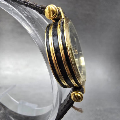 Gucci 2000L Watch Women 22mm Black Dial Gold Plated Round New Battery VTG BDRER3