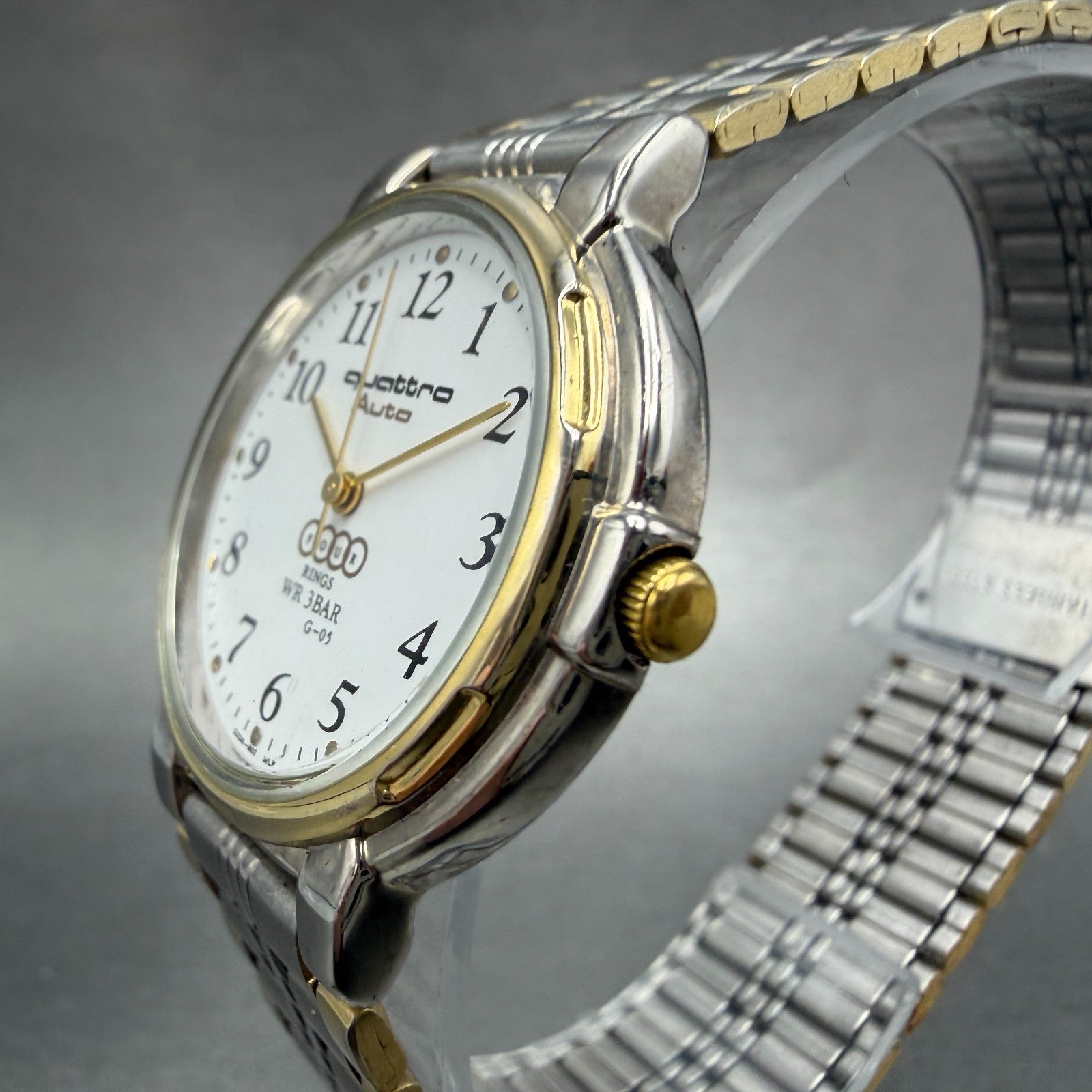 Audi Quattro Watch Unisex 32mm White Dial Two Tone Round New Battery Vintage2