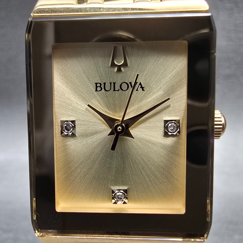 Bulova Futuro Quadra Watch Women 20mm Gold Dial Gold Tone 97P140 New Battery1