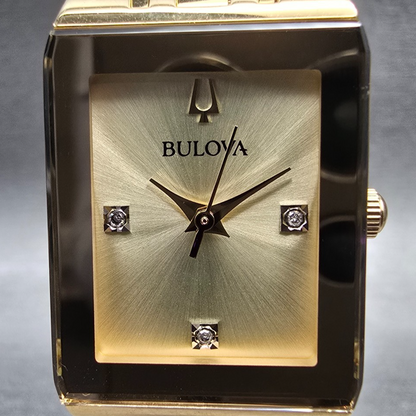 Bulova Futuro Quadra Watch Women 20mm Gold Dial Gold Tone 97P140 New Battery1