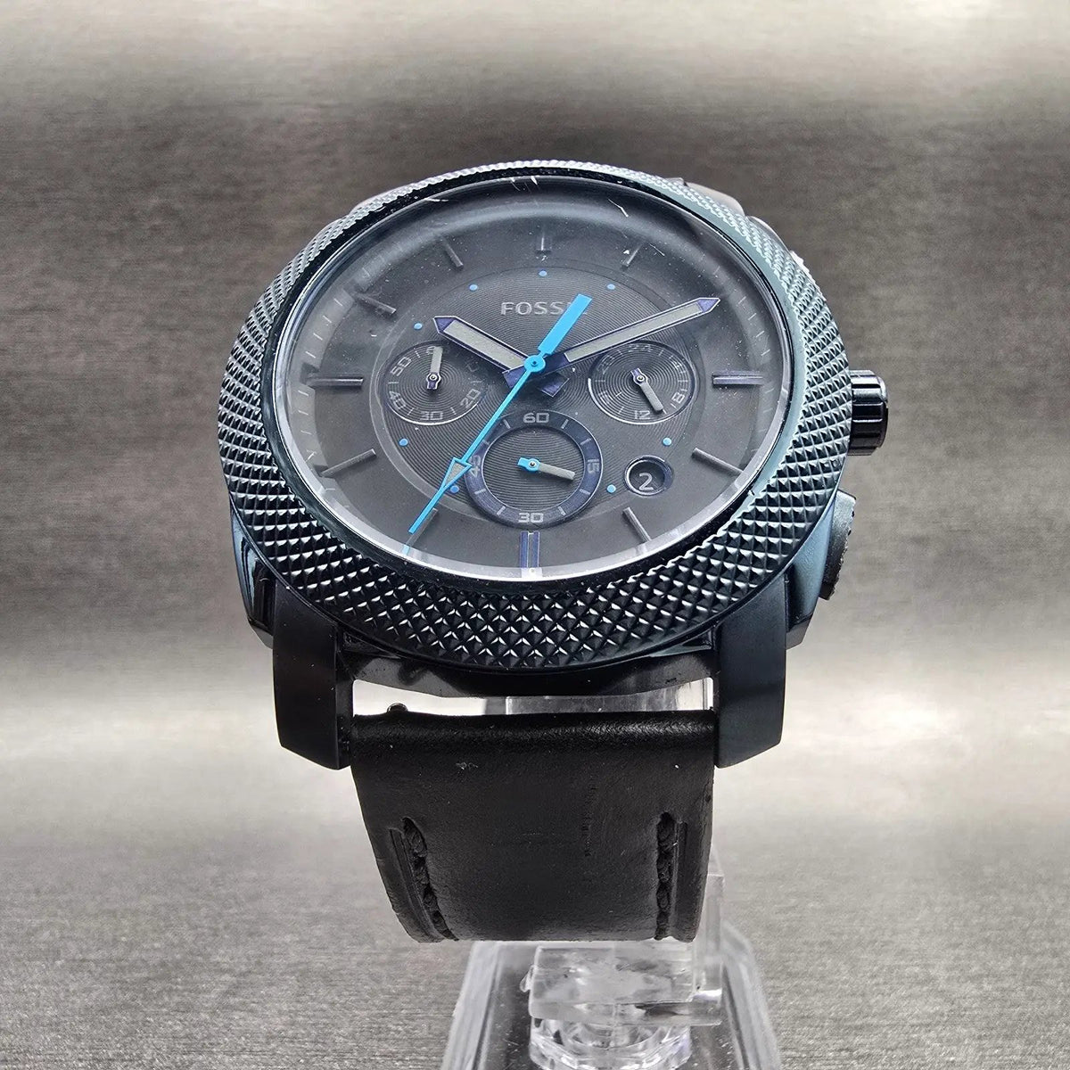 Fossil Machine Chronograph Watch Men 45mm Black Dial Black Tone FS5361 New Batt6