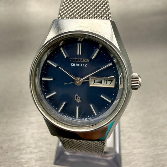 Citizen CQ Watch Women 25mm Blue Dial Silver Daydate Round 4-751435K New Battery0