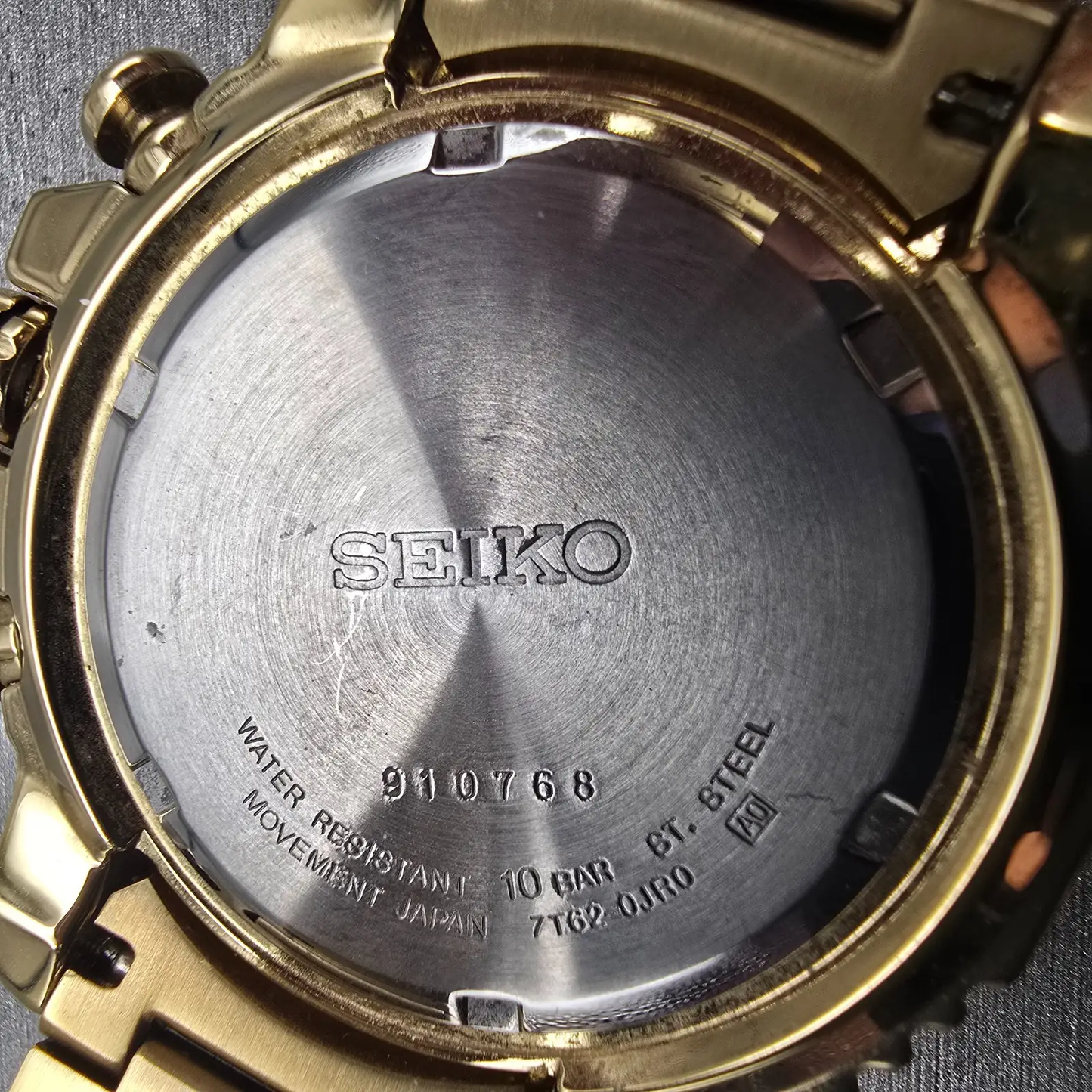 Seiko Flightmaster Chronograph Watch Men 45mm Black Dial Gold 7T62-0JR0 New Batt10