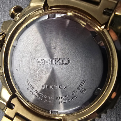 Seiko Flightmaster Chronograph Watch Men 45mm Black Dial Gold 7T62-0JR0 New Batt10