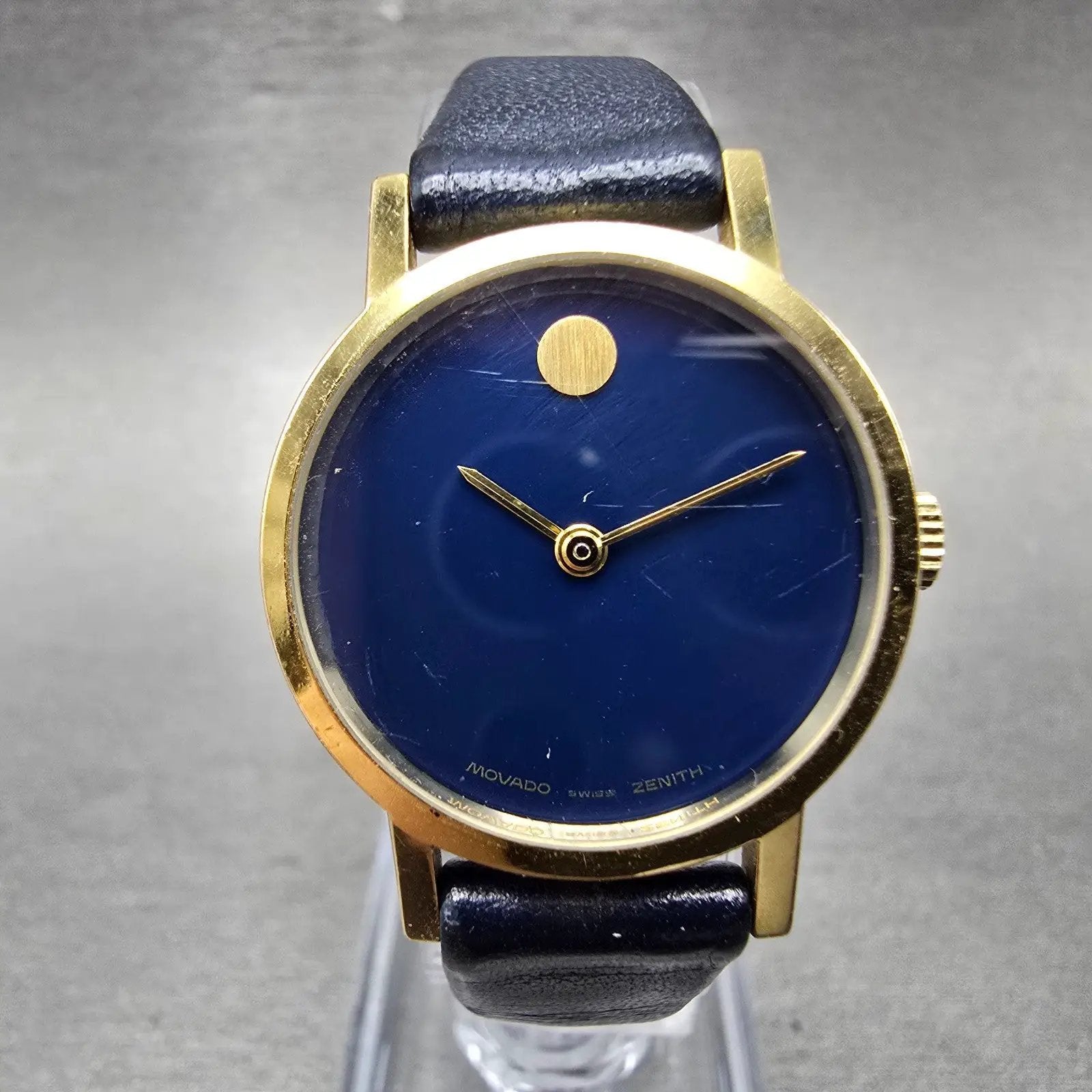 Zenith Movado Museum Watch Women 25mm Blue Dial Gold Plated Manual Wind Runs0