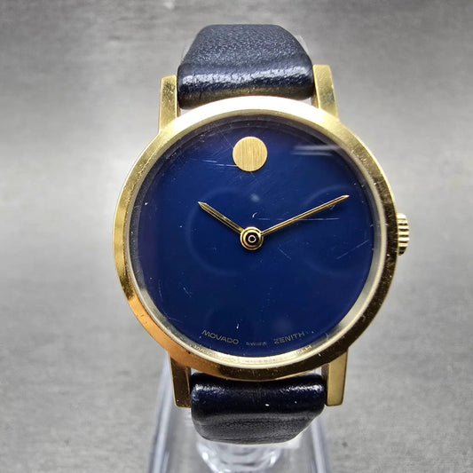 Zenith Movado Museum Watch Women 25mm Blue Dial Gold Plated Manual Wind Runs0