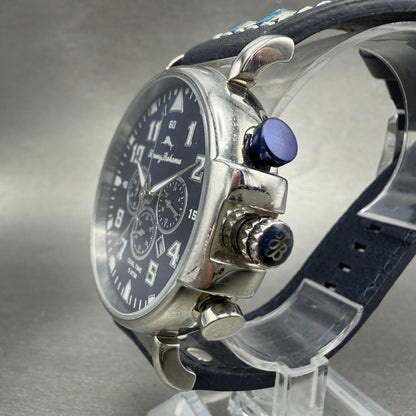 Tommy Bahama Chrono Watch Men 46mm Blue Dial Steel Date Dual Time New Battery2