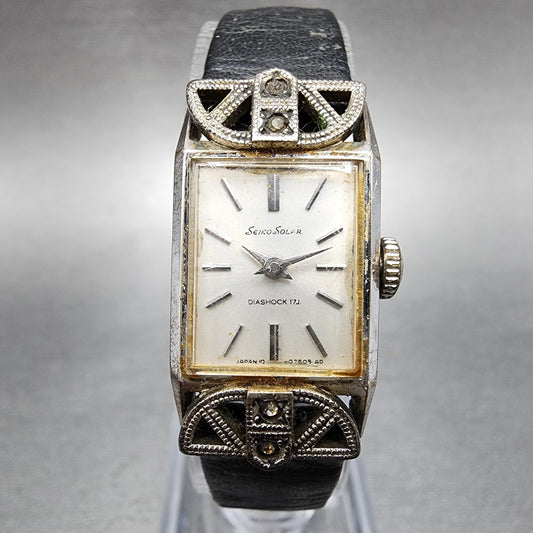 Seiko Tank Watch Women 15mm White Dial Silver Tone Rectangle 10-3220
