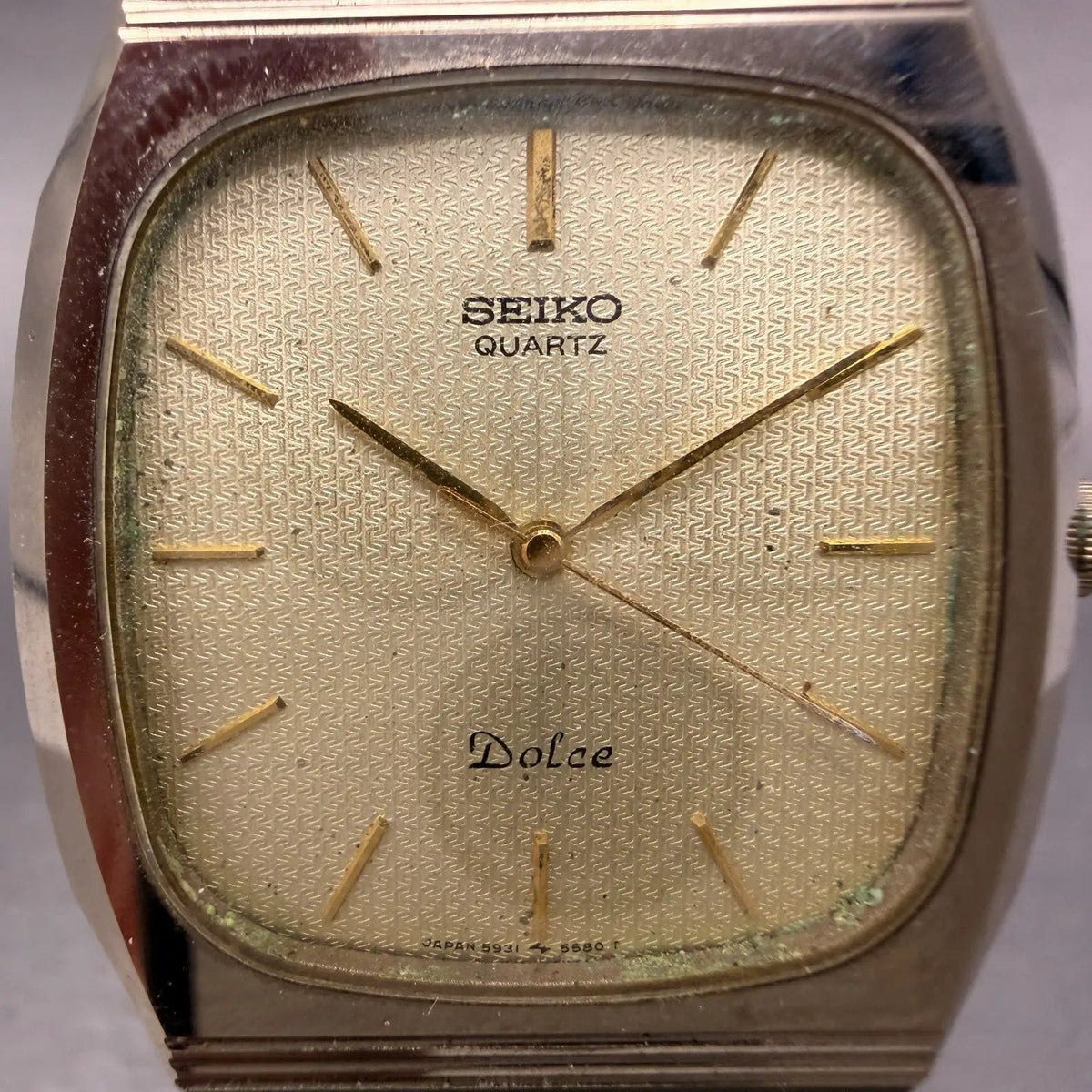 Seiko Dolce Watch Men 30mm Champagne Dial Gold Tone 5931-5450 New Battery ABCD1