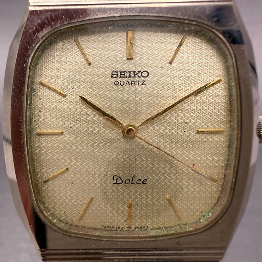 Seiko Dolce Watch Men 30mm Champagne Dial Gold Tone 5931-5450 New Battery ABCD1