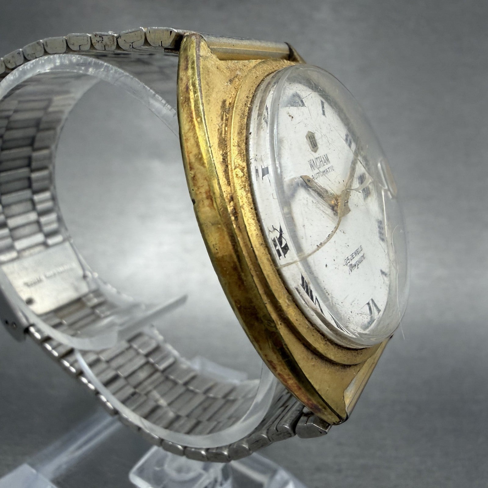 Waltham Newport Automatic Watch Men 35mm White Dial Gold Tone Date Round Runs3