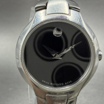 Movado Kara Watch Women 24mm Black Dial Steel Round 84-A1-1846 New Battery ABCD1