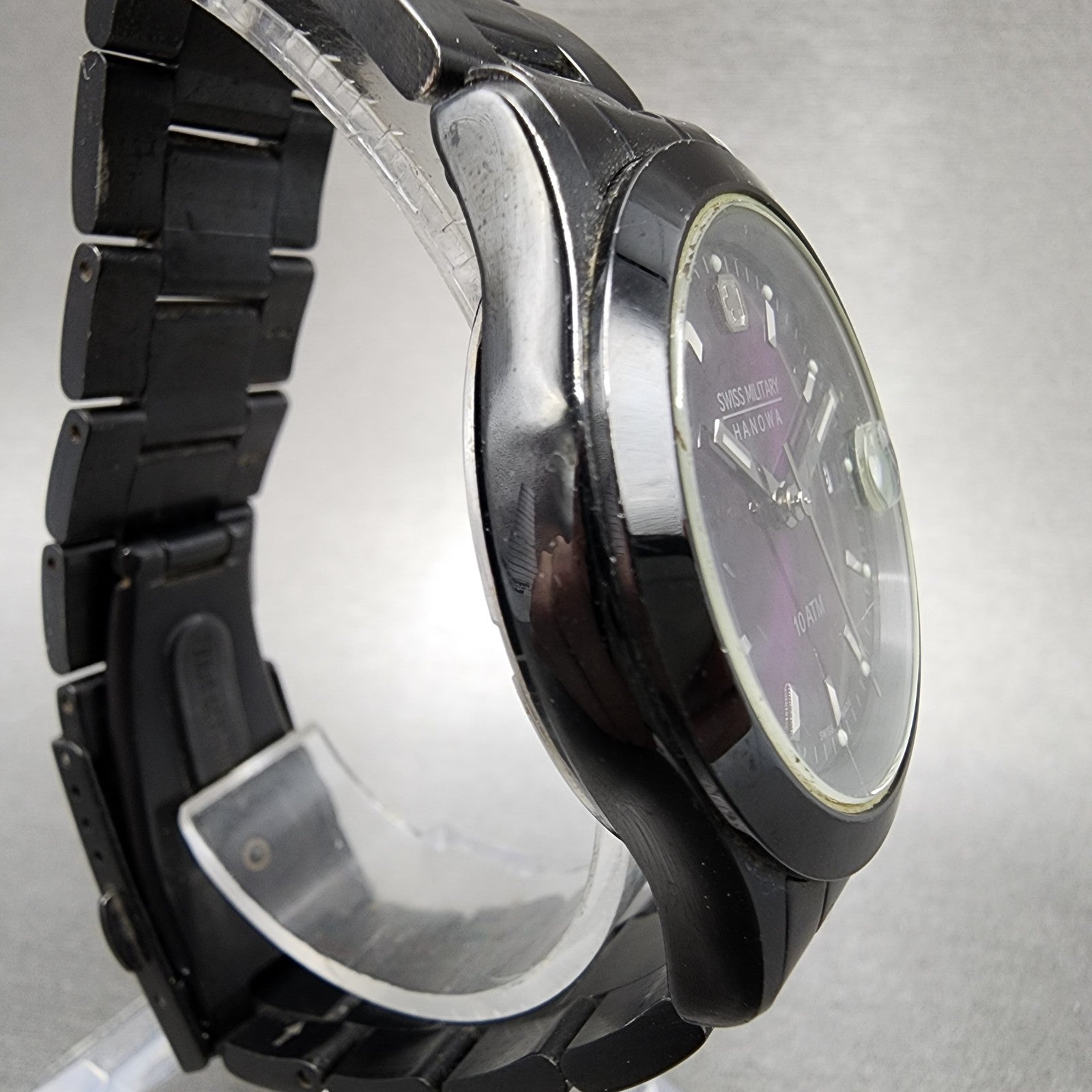 Swiss Military Hanowa Watch Women 36mm Purple Dial Black Date 65023 New Battery3