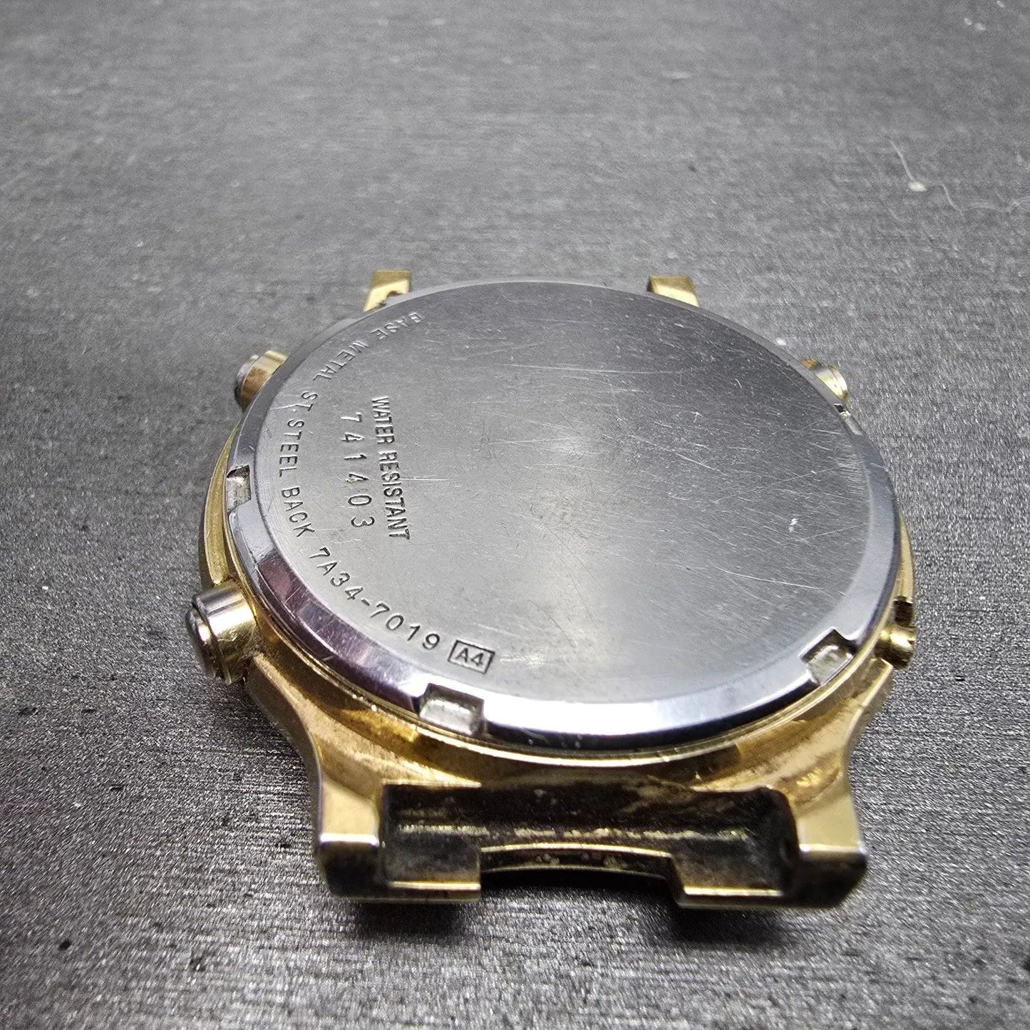 Seiko Chronograph Watch Men 37mm Gold Dial Gold Tone Date 7A34-7019 PARTS9