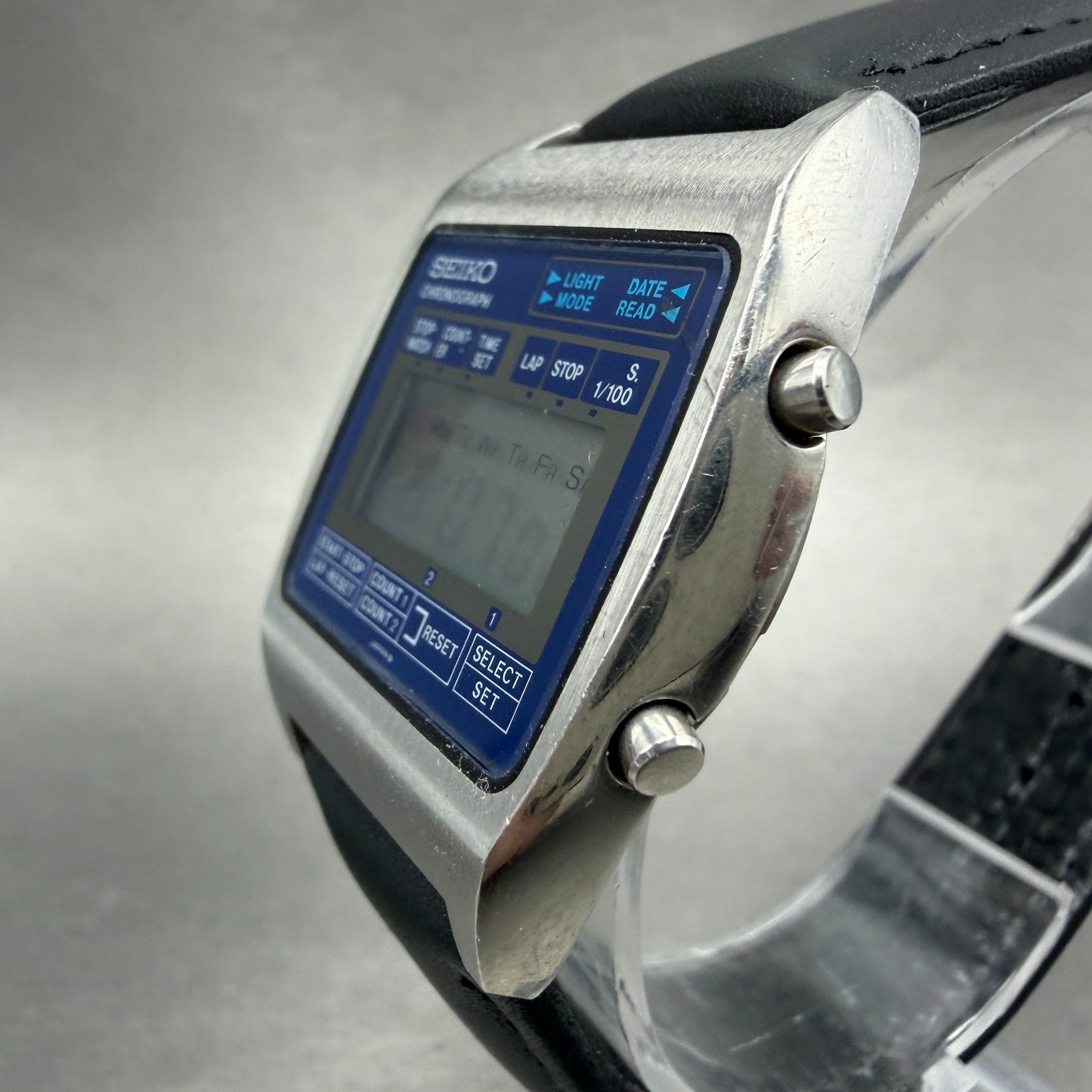 Seiko Digital Watch Men 34mm Blue Dial Silver Tone Chronograph M929-4000 NewBat2