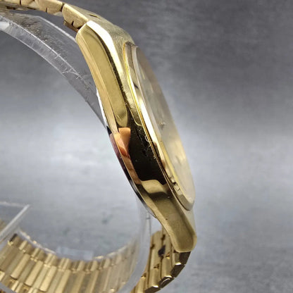 Seiko Watch Men 33mm Champagne Dial Gold Tone Daydate 5Y23-8119 New Battery VTG3